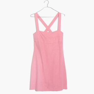 Linen Rose Pink Cross-Back Mini Dress